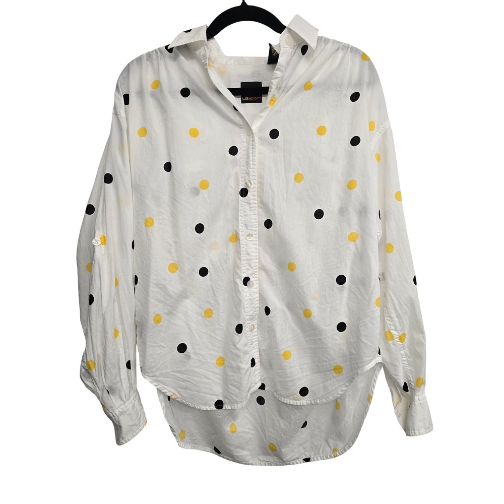 Liz Sport Polka Dot‎ Button Down Blouse S Preppy Vintage Academia Parisian Chic